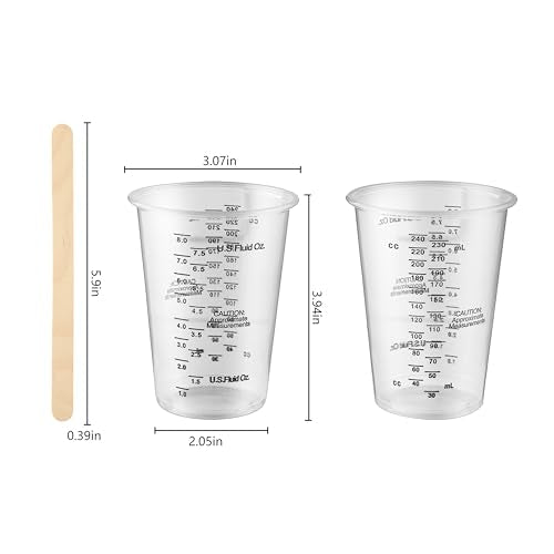 120pcs 8oz Graduated Clear Plastic Resin Epoxy Paint Measuring Cups with 120pcs Wooden Stirring Sticks for Mixing Paint, Pigments, Epoxy Resins, Resins