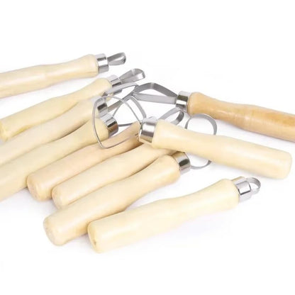 Lagnlnaoy 10Pcs Pottery Clay Sculpture Loop Tool Wood Handle Ceramics Sculpting Tools Stainless Steel Clay Pottery Sculpting Flat Wire Kit