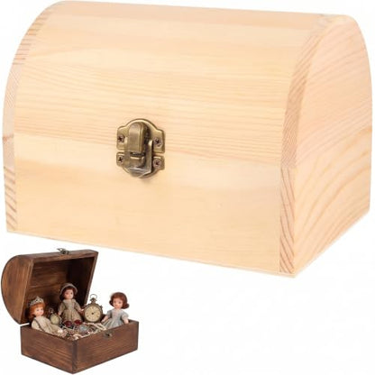 DOITOOL Wooden Box with Hinged Lid 6.3x4.5x4.7 Inch Unfinished Wood Treasure Chest for DIY Crafts & Gifts, Small Wooden Jewelry Storage Box, Plain Pinewood Keepsake Case for Home Party Wedding Decor