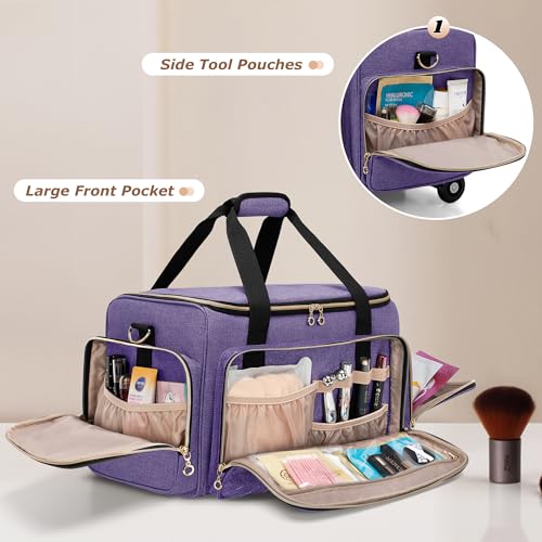 LUXJA Rolling Makeup Case with 3 Removable Pouches and 1 Makeup Brush Bag, Large Makeup Bag Cosmetic Bag with Detachable Dolly (Patented), Purple - color: Purple