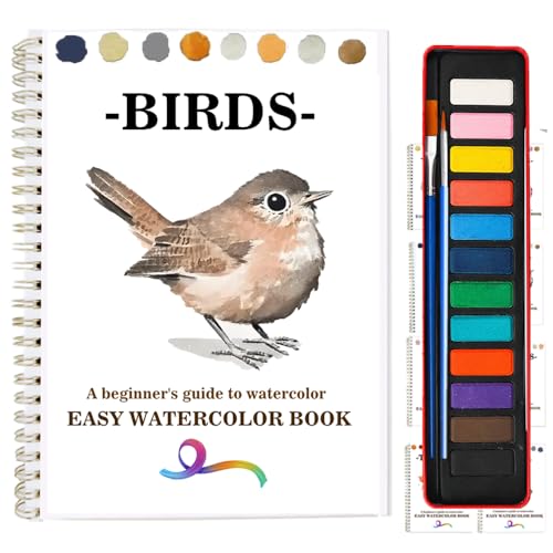 Watercolor Workbooks Coloring Book Beginner Friendly Painting Kit Easy Nature Scenes Paint Set Art Crafts for Creative Exploration Gift for Adults (Birds Series, with Palette) - color: Birds Series, size: with Palette