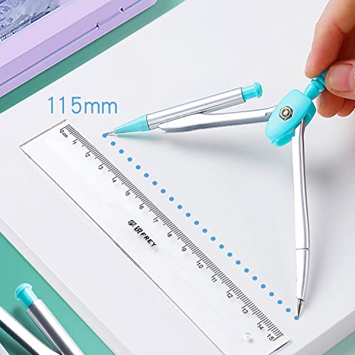 Math Geometry Kit Sets 7 Piece Student Supplieswith Shatterproof Storage Box, Compass for Geometry, Protractor Set, Geometry Kit, Drawing Tools, Drafting Set （Blue）