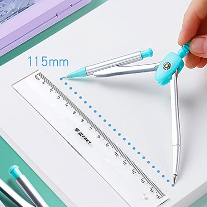 Math Geometry Kit Sets 7 Piece Student Supplieswith Shatterproof Storage Box, Compass for Geometry, Protractor Set, Geometry Kit, Drawing Tools, Drafting Set （Blue）