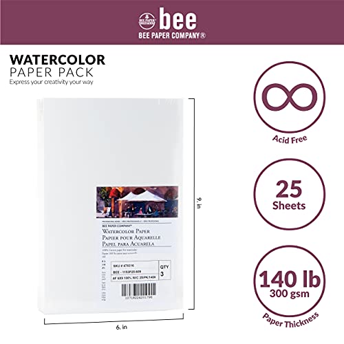 Bee Paper 6" x 9" Watercolor Paper Pack, 140lb, 50 Sheets - size: 6-inch x 9-inch, 50 Sheet Pack