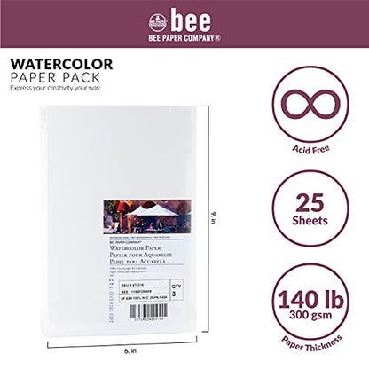 Bee Paper 6" x 9" Watercolor Paper Pack, 140lb, 50 Sheets - size: 6-inch x 9-inch, 50 Sheet Pack