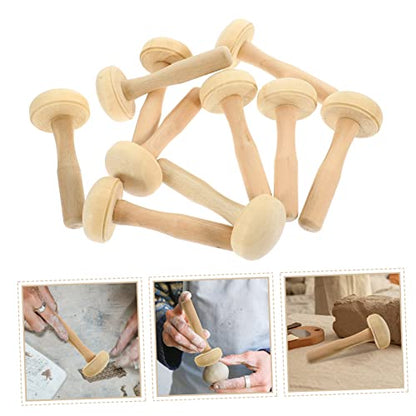 Lurrose 10PCS Wood Mushroom Roller Set Art Rubbing Tool for Printmaking Sturdy Ink Roller for Crafting and Painting Supplies
