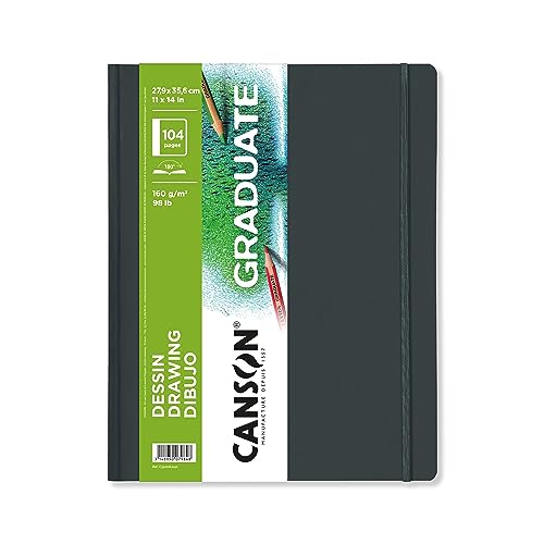 Canson Graduate Drawing Paper Hard Cover Art Journal, 11" x 14", 98 lb. (160gsm), Artist Paper for Pencil, Ink, Pen, and Marker Illustration, 52 Sheets (104 Pages)/Sketch Book - size: 11x14