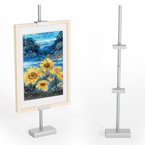 Tabletop Picture Frame Stand, Adjustable for Frames Up to 29" H, Frame Holder Stand Table Easels for Display, Metal Standing Easel Display Stand for Picture Frames, Artwork, Canvas (Silver) - color: Silver