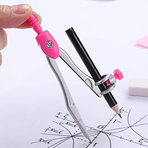 Unjoo Math Geometry Kit Sets 10 Piece Student Supplies with Shatterproof Storage Box,Includes Rulers,Protractor,Compass,Eraser,Pencil Sharpener,Lead Refills,Pencil,for Drafting and Drawings（Pink） - color: Red