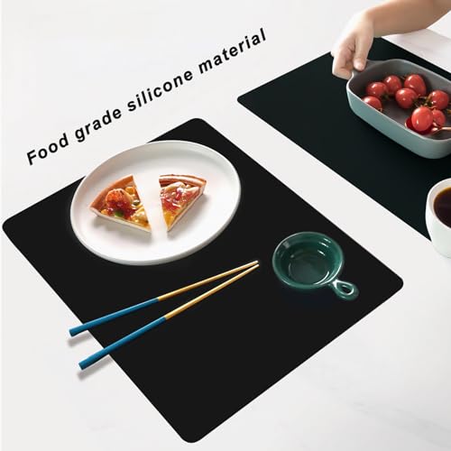 Silicone Placemats, Food-Grade Non-Slip Waterproof, Dining, Countertop Protector, Kitchen Counter Mat, Heat Resistant, Baking mat Dishwasher Safe - color: Black, size: 15.7 x 11.8 in - 2pcs (0.04 in)