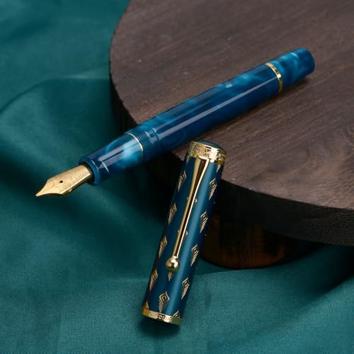 Hongdian N8S Blue Peacock Fountain Pen, Iridium Fine Nib with Converter and Metal Pen Case Set - color: Blue Peacock, style: Fine Point