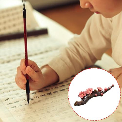 Ceramic Brush Holder Flower Brush Pen Rest Paperweight for Handwritting Practice Inks Painting - color: White Plum Blossom Pen Holder, size: 16*9*4CM