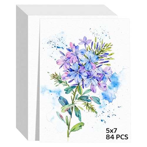84 Sheets Watercolor Paper 5x7, 110lb/230gsm Cold Press Watercolor Paper Bulk, Cotton Water Color Paper, White Drawing Paper for Sketching, Acrylic, Gouache, Watercolor Supplies for Kids Adults - size: 5x7 Inch-84 Sheets