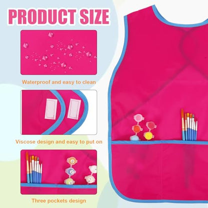 Kids Art Smock Sleeveless Painting Apron 3-8 Years | 3 Deep Pockets, Washable Waterproof Coverall for Painting, Crafts, Messy Play - Ideal for Boys Girls Classroom & Home - color: Rose Red, Red, Blue, Yellow