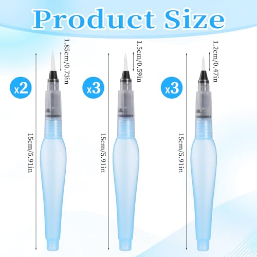 8Pcs Watercolor Brush Pens, Refillable Water Brush Pens Premium Leakproof Watercolor Pen for Watercolour Painting Artists Calligraphy Gouache