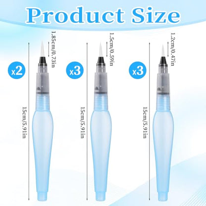 8Pcs Watercolor Brush Pens, Refillable Water Brush Pens Premium Leakproof Watercolor Pen for Watercolour Painting Artists Calligraphy Gouache