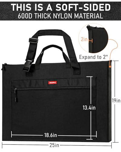 Nicpro Light Weight Art Portfolio Bag, 18x 24 Inches Waterproof Art Portfolio Case with Shoulder & Handle Carry, for Artwork, Poster, Sketch Drawing, Canvas, Photography, Solar Panel Storage - size: 18 x 24 inches