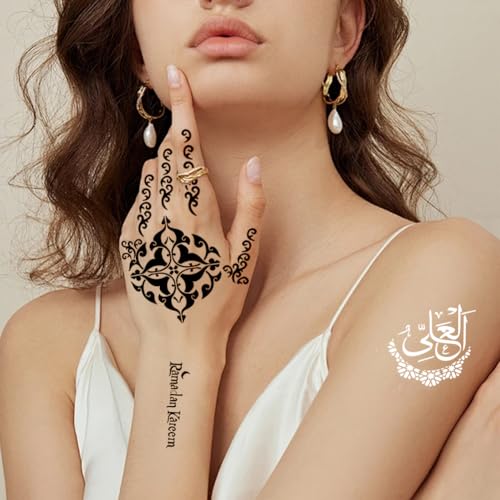 Xmasir 10 Sheets Henna Tattoo Stencil Kit Ramadan Tattoo Templates Eid Temporary Tattoos Stickers Reusable Set for Body Art Paint - size: 10P