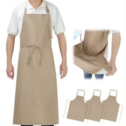 SHEOMERN Aprons for Men Kitchen Cooking – Waterproof & Oil Proof 3-Layer Long Pocket-Free Chef Apron for Grilling BBQ Baking – Gift for Men - color: Beige