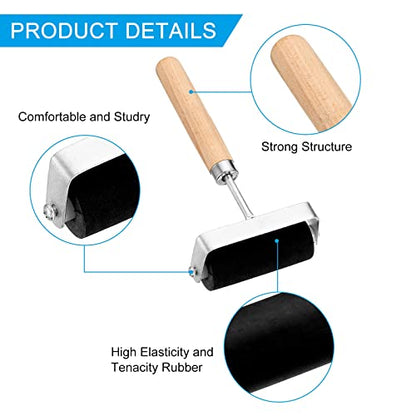PATIKIL 3.5 Inch Rubber Roller Brayer, Anti Skid Hard Rubber Roller Tools for Wallpaper Art Craft Printing Printmaking Ink Stamping Tape Construction, Black