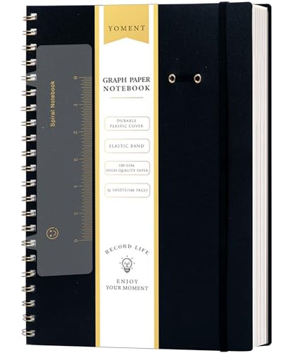 Yoment Graph Paper Notebook Spiral Notebook 8.5 x 11 A4 Large Grid Paper Notebooks, 100 GSM Thick Graph Paper, Plastic Cover Graphing Notebook for Work School Engineering, A4 Black - color: Black, style: E - Graph - A4