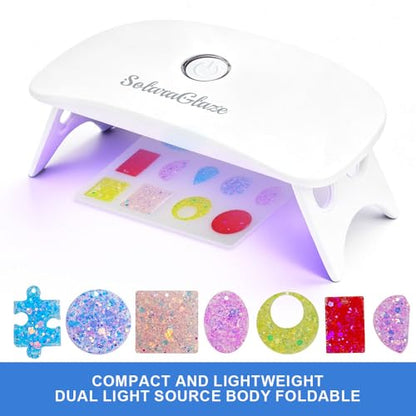 SolaraGlaze UV Resin with Light 240g Upgraded Hard Type Crystal Clear UV Resin Kit Ultraviolet Epoxy Resin Hard, Starter Kit for Craft Jewelry Making