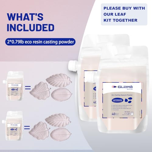 Refill Pack for Leaf Craft Kit, 0.79lb × 2 Bags, Plaster Casting Powder 360g × 2, Water-Activated Art Plaster, Fast Setting with 40+ Minute Demold Time, Shake-to-Mix Bag Design - size: Leaf Refill