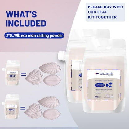 Refill Pack for Leaf Craft Kit, 0.79lb × 2 Bags, Plaster Casting Powder 360g × 2, Water-Activated Art Plaster, Fast Setting with 40+ Minute Demold Time, Shake-to-Mix Bag Design - size: Leaf Refill