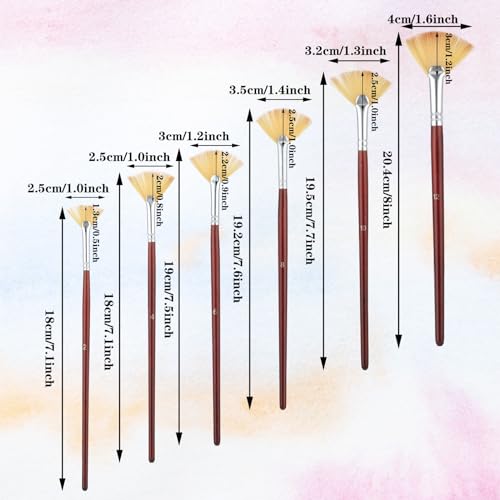 Prasacco 6 Pieces Artist Fan Paint Brush Set, Professional Acrylic Paint Brushes with Nylon Hair DIY Craft Long Wood Handle Fan Paint Brushes for Acrylic Watercolor Oil Painting, Rock Painting