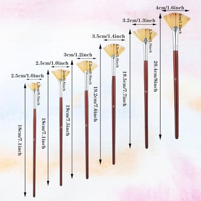 Prasacco 6 Pieces Artist Fan Paint Brush Set, Professional Acrylic Paint Brushes with Nylon Hair DIY Craft Long Wood Handle Fan Paint Brushes for Acrylic Watercolor Oil Painting, Rock Painting