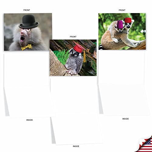 The Best Card Company - 10 Adorable Note Cards Blank (4 x 5.12 Inch) - Wildlife and Animal, Assorted Boxed Set - Capped Creatures M6470OCB - style: Capped Creatures