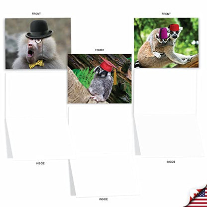The Best Card Company - 10 Adorable Note Cards Blank (4 x 5.12 Inch) - Wildlife and Animal, Assorted Boxed Set - Capped Creatures M6470OCB - style: Capped Creatures