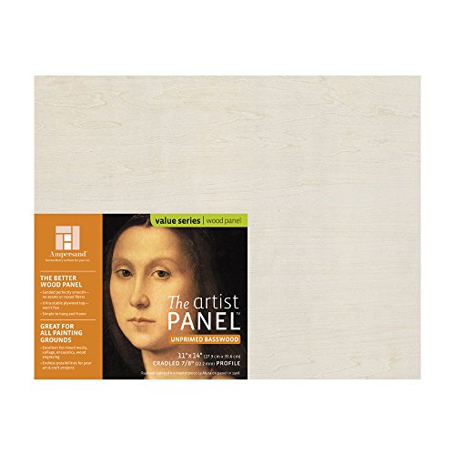 Ampersand Artist Panel Unprimed Basswood, 7/8 Inch Depth, 11X14 Inch (UPWP751114) - size: 11X14, style: 7/8" Cradled