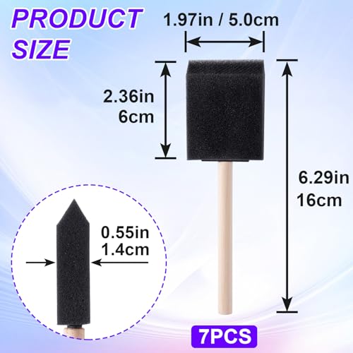 HINZIC 7 Pcs 2 Inch Foam Paint Brushes Black Sponge Brushes Wood Handle for Painting Varnishes DIY Craft Projects - size: 2 inch