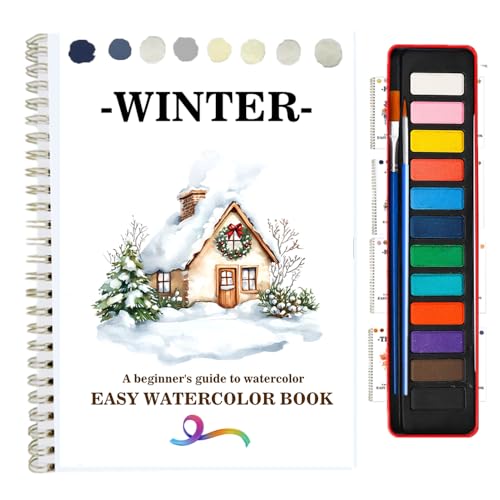 Watercolor Workbooks Coloring Book Beginner Friendly Painting Kit Easy Nature Scenes Paint Set Art Crafts for Creative Exploration Gift for Adults (Winter, with Palette) - color: Winter, size: with Palette