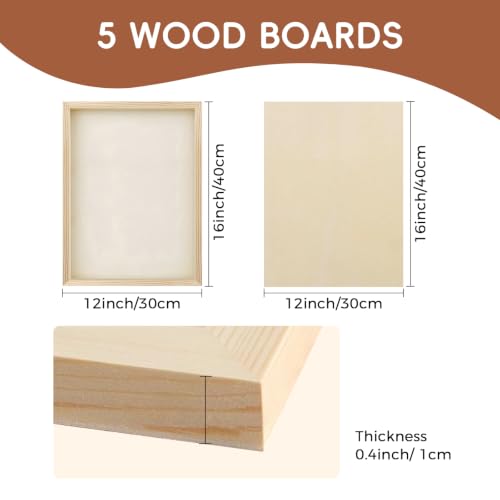 5 Pack 12x16 Inch Wood Panel Boards,Unfinished Wood Frames for DIY Art Projects, Square Canvas for Painting, Pouring, Arts Use with Oils, Valentine's Day Halloween Christmas Decorative Panel Canvas - size: 12 x 16 inch