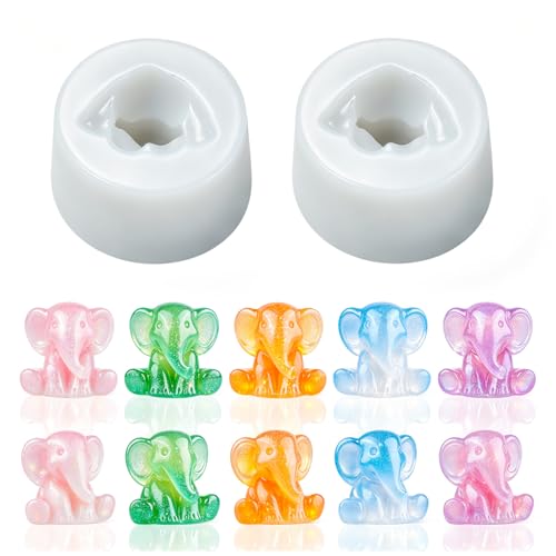 Mini Cute Elephant Figurines Silicone Mold, 2 Pcs Micro Dollhouse Animal Epoxy Casting Mold with Realistic Shapes for DIY Resin Art Fairy Garden Miniatures Landscape Crafts Decor - color: 2 Pcs Elephant White