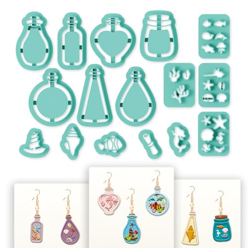 16Pcs Glass Bottle Polymer Clay Cutters Drift Bottle Ocean World Clay Earrings Cutters Polymer Jewelry Cutter for Earrings Making Birthday Party DIY Supplies - style: Glass Bottle