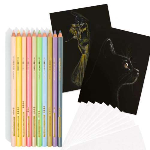 Woomer 10 Soft Tone Colored Pencils, High Pigment + 20 Pro Fine Grain Paper | Wax Oil Based Colored Pencils for Smooth Blending Layering Sketching, Fine Grain Texture Sheets Artist Grade - color: Light-Tone