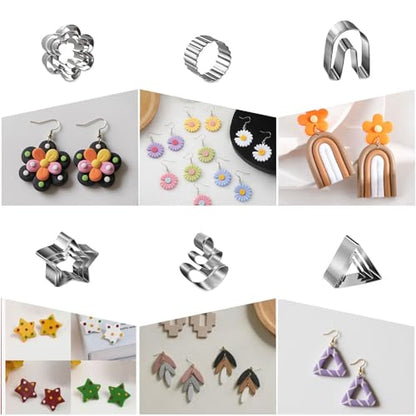 Fesorsi 782 Pcs Clay Earring Making Kit, 49 Polymer Clay Molds Stainless Steel, Polymer Clay Tools with 8 Circle Cutters, 1 Clay Letter Stamps and 710 Pcs Earring Accessories for DIY Jewelry - color: Steel 49 Shapes
