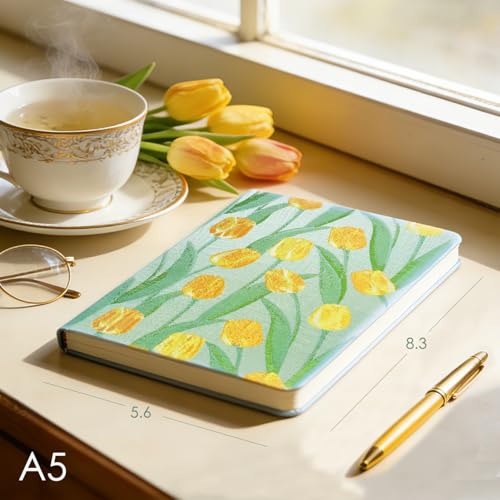 Sketchbook Journal, Cute Sketch Book, Drawing Journal, Flower Notebook, A5, Plain Blank Pages, Unlined Paper, Hardcover, Lay Flat, Beautiful Journal for Women, Tulip - color: Flower Tulip, style: Plain