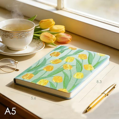 Sketchbook Journal, Cute Sketch Book, Drawing Journal, Flower Notebook, A5, Plain Blank Pages, Unlined Paper, Hardcover, Lay Flat, Beautiful Journal for Women, Tulip - color: Flower Tulip, style: Plain
