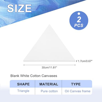 PATIKIL 2 Pcs Triangle Shaped Canvas Board, 12''x12'' Blank Painting Board Panels Pure Cotton Stretched Canvas for Painting Acrylic Oil Creative Art Projects, White - size: 12''x12''
