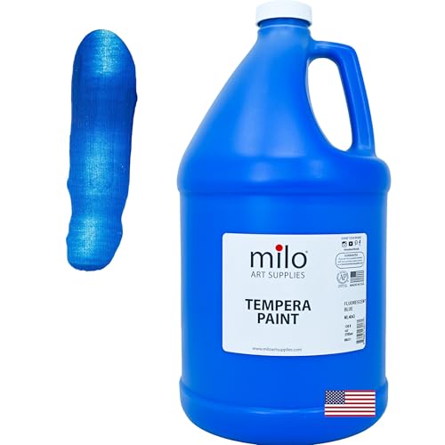 milo Fluorescent Blue Neon Tempera Paint | 128 oz Bottle, 1 Gallon | Glows UV in Black Light | Non-Toxic Made in USA | Washable Bulk Art Paint for Party, Student, Classroom, Artist - color: Fluorescent Blue