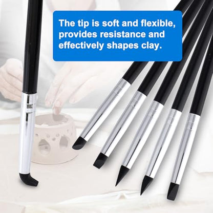 SmallCat 5 Pcs Silicone Paint Brushes, Flexible Clay Carving Tools, Professional Sculpting Tools for Handicraft Pottery Artwork Shaping Carving DIY- Black (5mm) - color: Black (5mm)