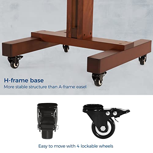 VISWIN Studio Heavy-Duty Easel, Holds Canvas Up to 71", Tilts Flat & Movable, Adjustable Solid Beech Wood Large Easel Stand for Painting, TV & Display, Floor Art Easel for Adult, Artist - Walnut - color: Walnut Brown