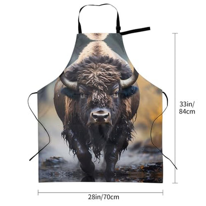 Prancing Brown Horse Heavy Duty Waterproof Apron with Pockets for AdultsResistant Grilling, Gardening, Painting - color: North American Bison