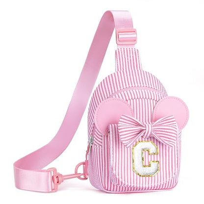 Crossbody Bags for Girl Kid, Girls Kids Birthday Gifts Monogram Sling Bag Crossbody Bags for Kid Girls Preppy Stuff Gifts for Kids 3-8 Fanny Packs Friend Sister Birthday Gift (Pink C) - color: Pink, style: C