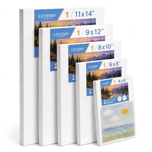 5 Pack 100% Cotton Stretched Canvas for Painting | Multi Sizes 4x6/6x8/8x10/9x12/11x14,Acid-Free Canvas for Oil & Acrylic,Kids,Beginners & Artists,art supplies for adults