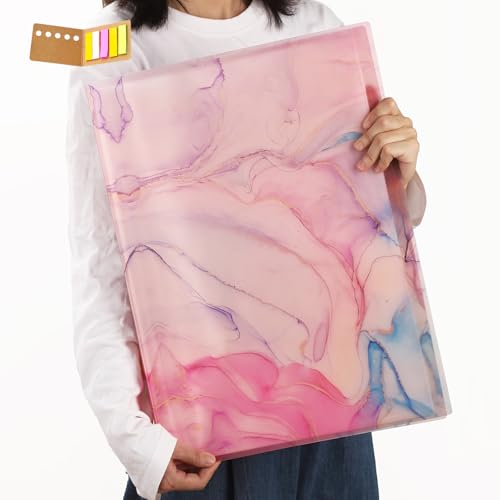 Qunrwe Portfolio Folder for Artwork,A3 Art Portfolios Case 60 Pages,Marble Pink Diamond Painting Storage Book,11.8 x 16.5 inch Pocket Protector with Index Stickers,Report,Photo - color: Marble Pink-60 Sleeves-no Button
